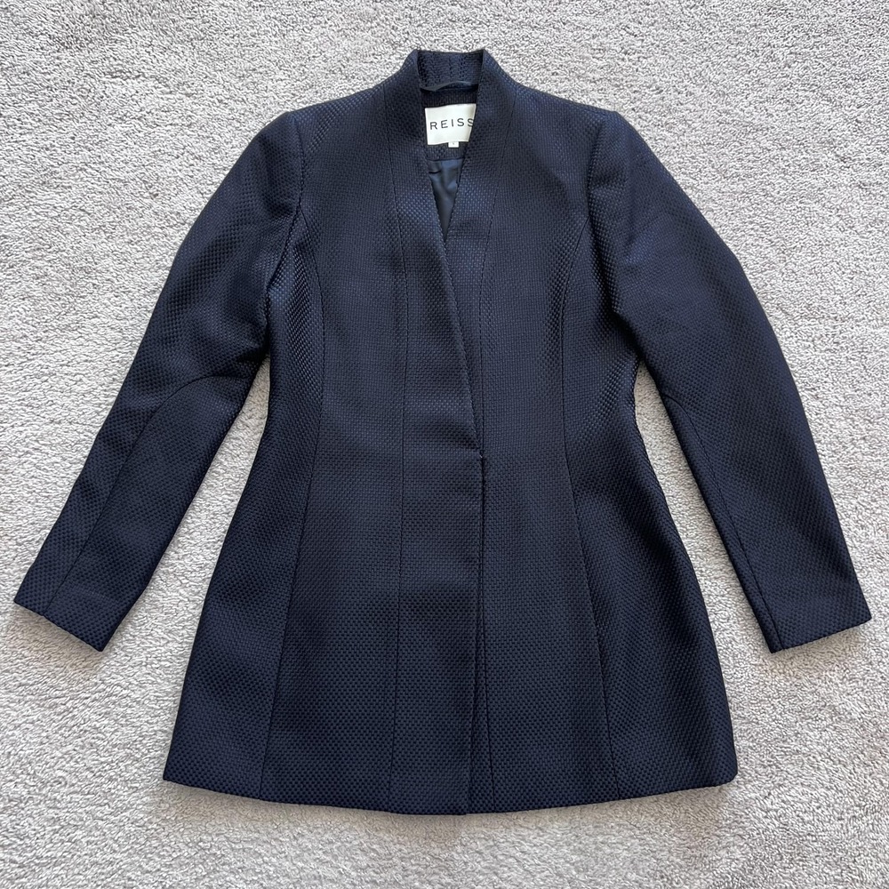 Reiss Delaney Textured Wool Blend Blazer Coat Womens S Navy Blue